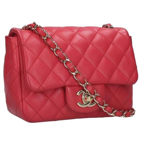 Authentic CHANEL CC Lambskin Quilted Mini Square Flap Pink Lambskin Matelasse - Picture 3 of 8